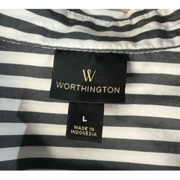 Worthington Button Up Collared Cuffed Long Sleeve Shirt Grey Black White Striped - Picture 16 of 16